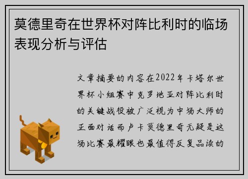 莫德里奇在世界杯对阵比利时的临场表现分析与评估